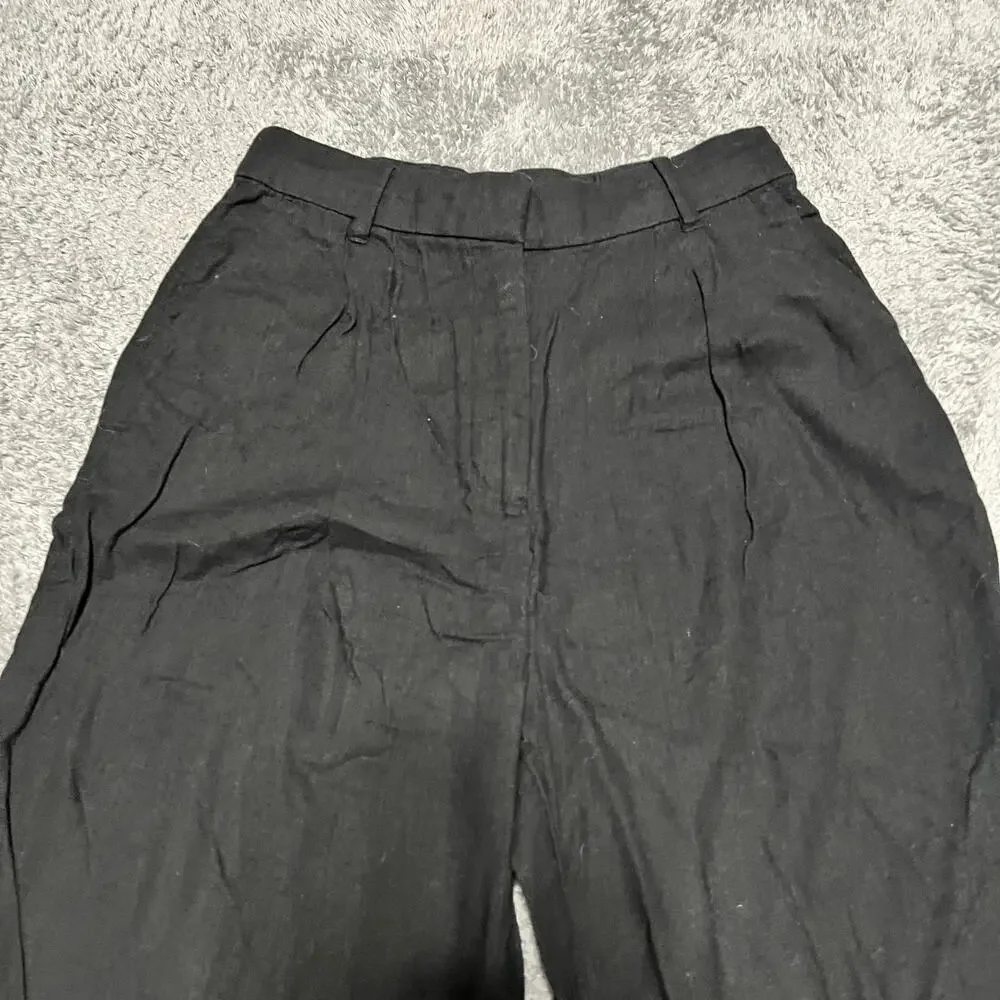 Abercrombie & Fitch Pants Womens Small Linen Wide Leg Black Relaxed Trouser - Picture 2 of 10